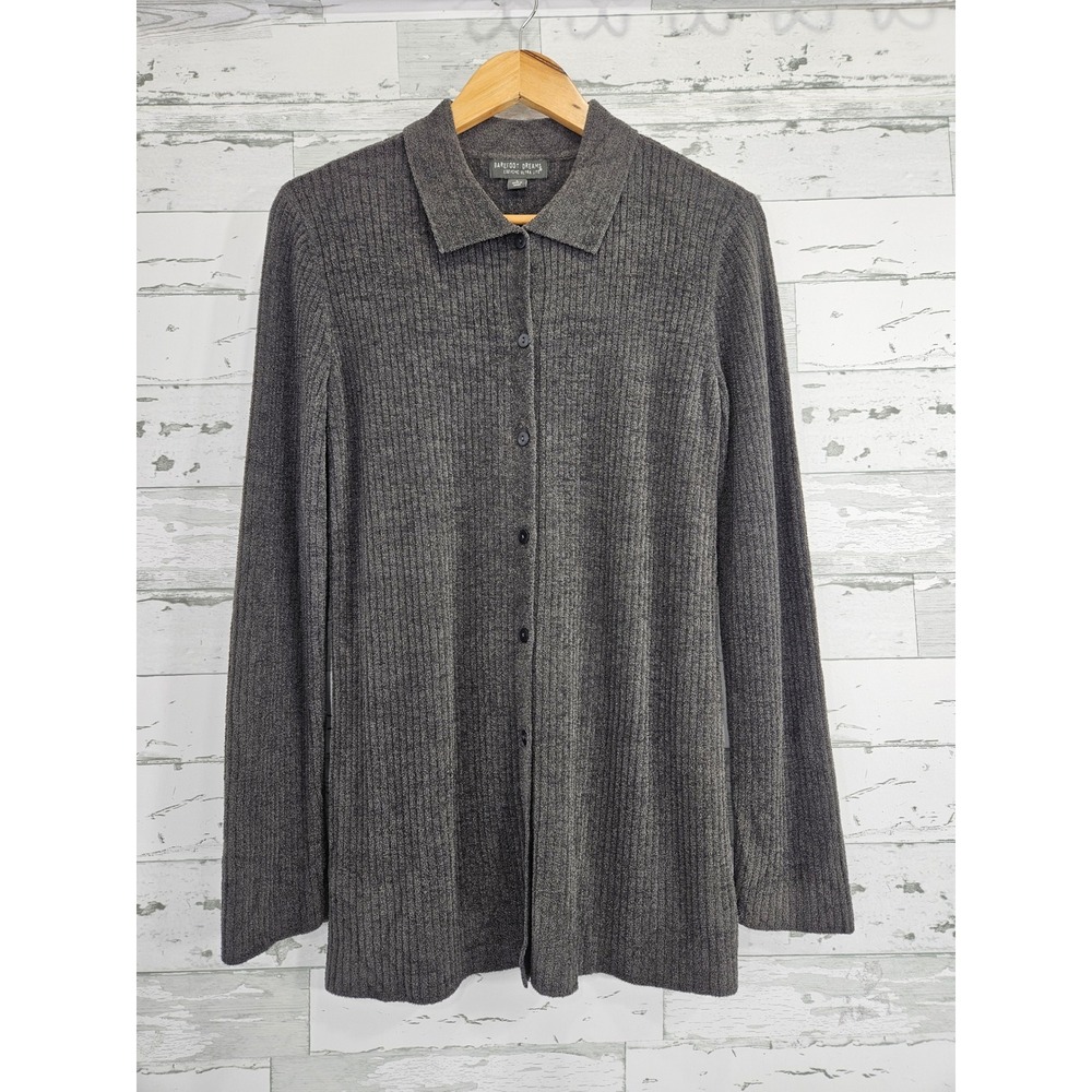Barefoot Dreams CozyChic Ultra Lite Ribbed Button Front Cardigan Gray Large